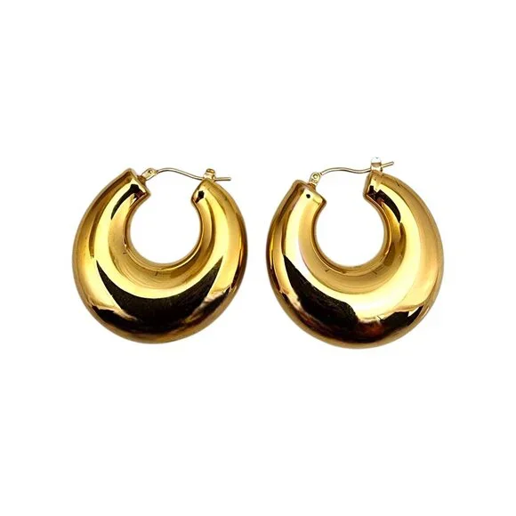 14K Yellow Gold Puffy Hoop Earrings #22716